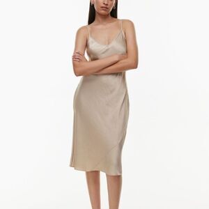 Aritzia- Wilfred Free Only Slip Satin Midi Dress in Hummus Beige Size S